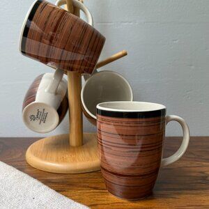 Vintage Mulberry Home Collection by Genmert Inc 4 Stoneware Mugs Brown Striped